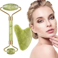 Natural Jade Face Roller Massager Gua Sha Set